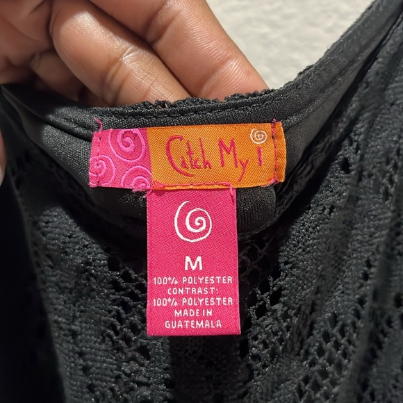 Catch My i Black Sleeveless Scoop Neck Mini Sundress Lace Flowy Party Dress Sz M - Picture 3 of 10